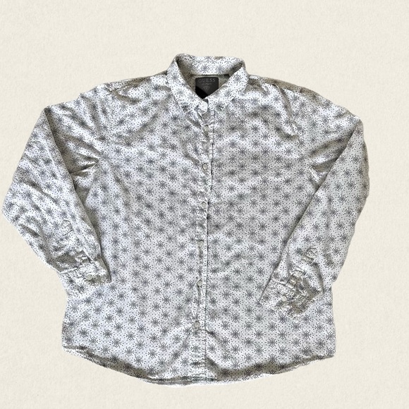 Guess Other - Guess Men’s Long Sleeve White Polka Dot Dress Shirt